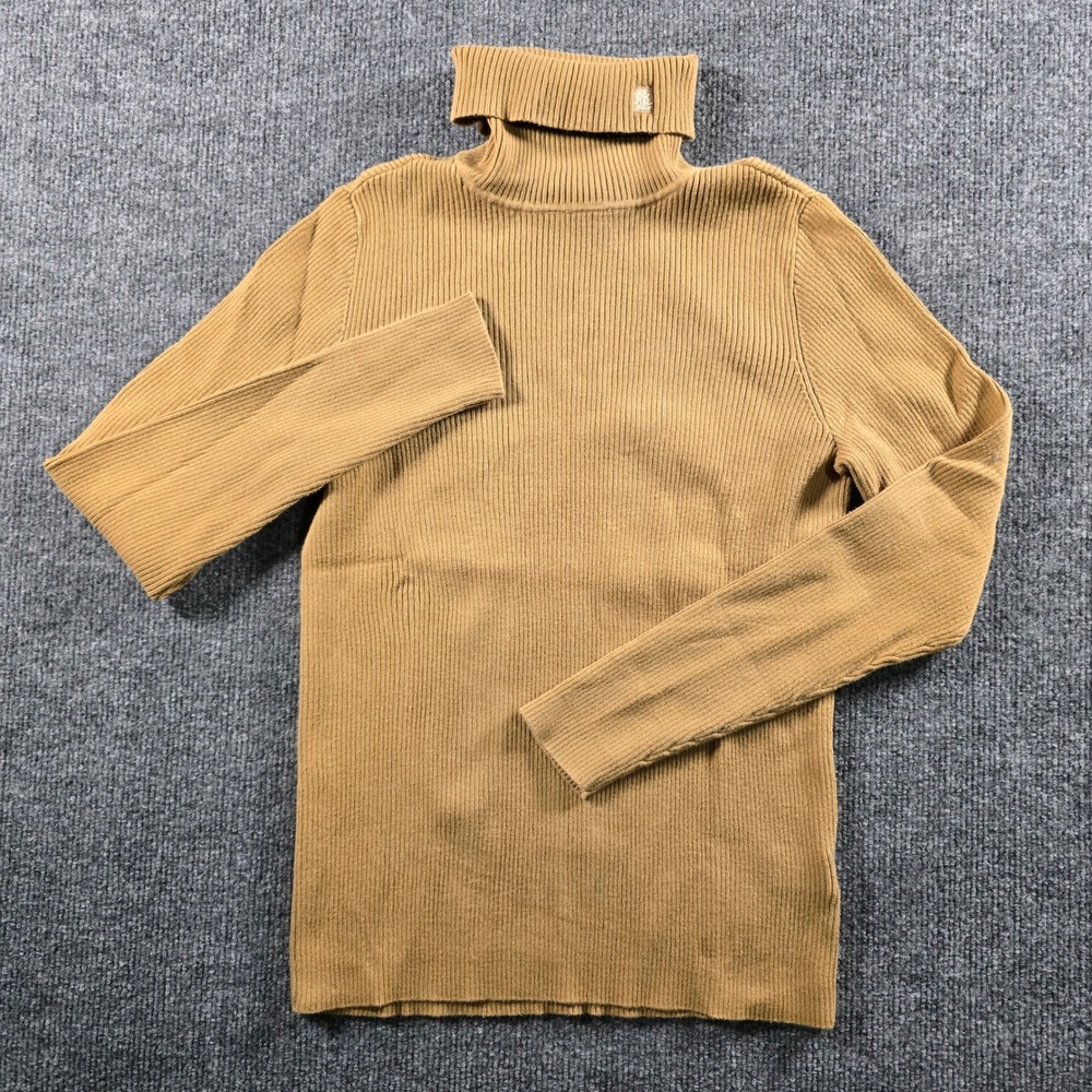 Lauren Ralph Lauren Tan Ribbed Cotton Turtleneck Sweater LRL Monogram Size M